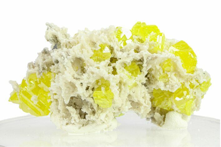 Striking Sulfur Crystals on Fluorescent Aragonite - Italy #282569